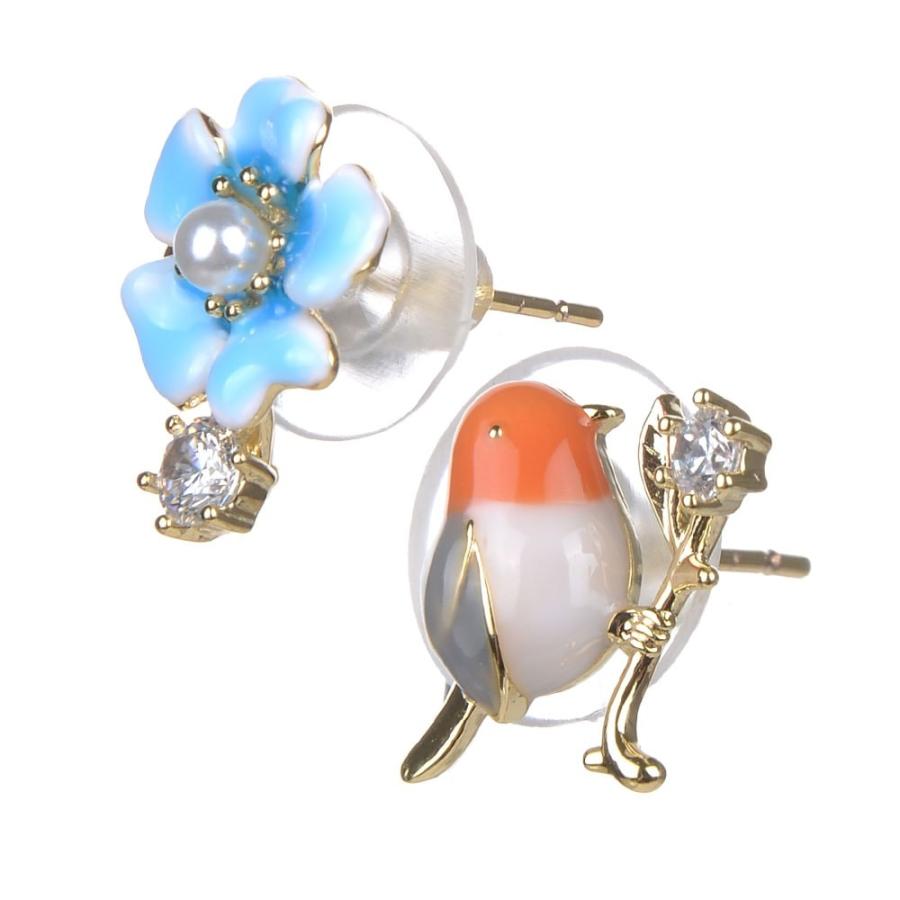 ピアス レディース 鳥 花 ブルー 青 ジュエリー アクセサリー シンプル 