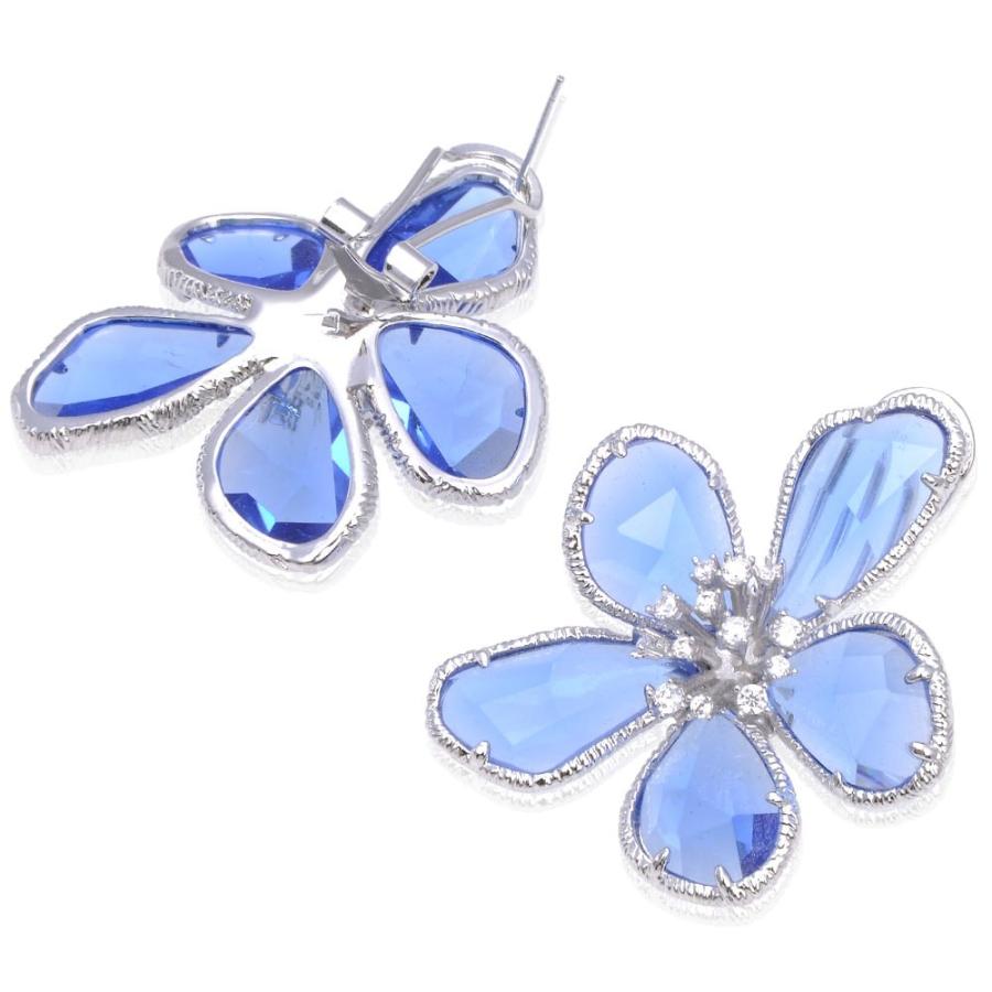 最終【お値下げ】⭐️天然ブルーダイヤ　花型ピアス（85,000円） ピアス レディース 花 ビジュー 大ぶり ブルー シルバー 青 ジュエリー