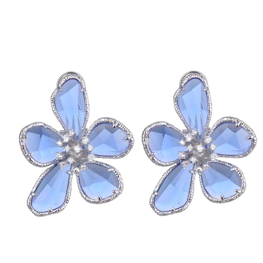 ブルーのflowerとレディのピアス ピアス レディース 花 ビジュー 大ぶり ブルー シルバー 青 ジュエリー