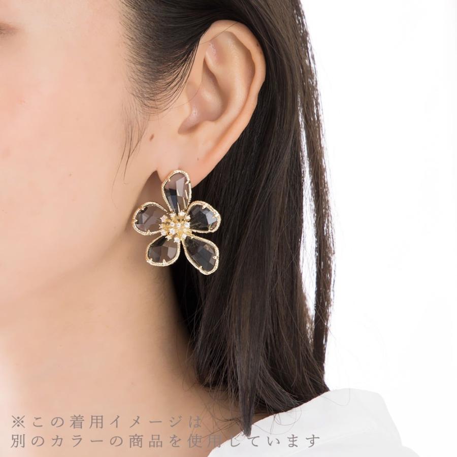 ピアス レディース 花 ビジュー 大ぶり ブルー シルバー 青 ジュエリー