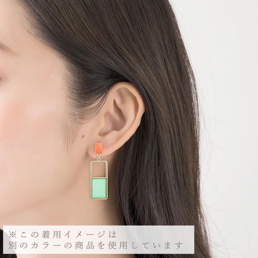 ピアス レディース ステンドグラス風 スクエア 青 オレンジ ブルー