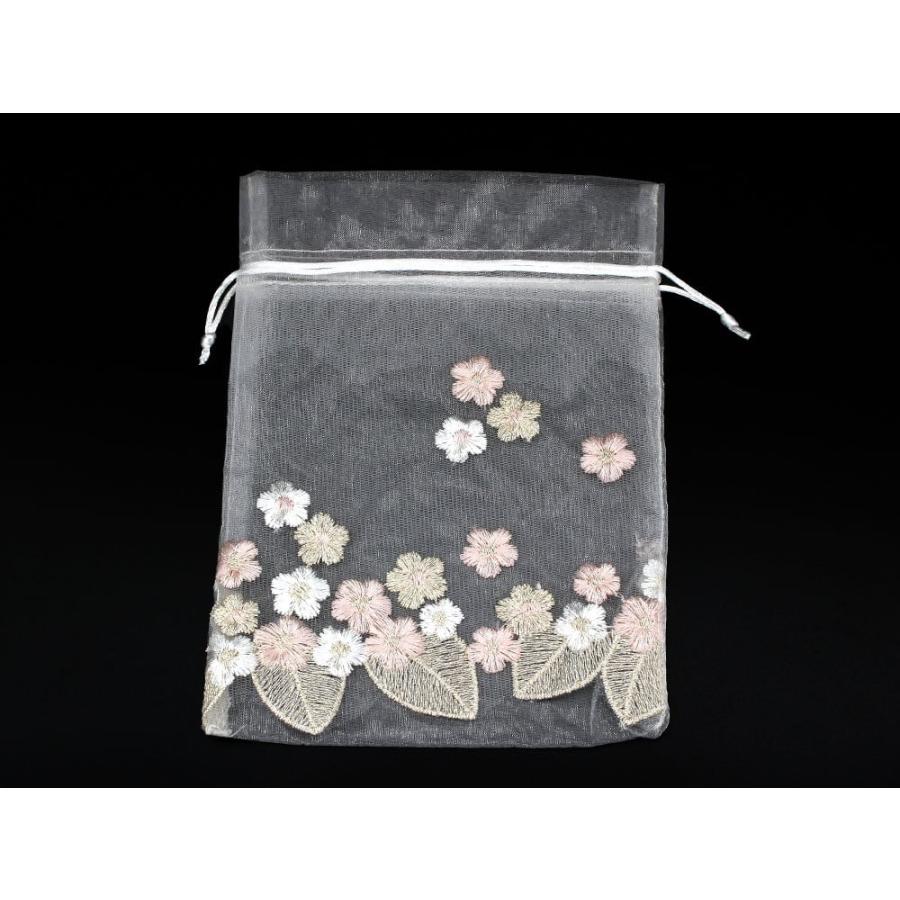 巾着袋 (15cm×20cm) オーガンジー 3色花刺繍 ラッピング 包装 巾着 