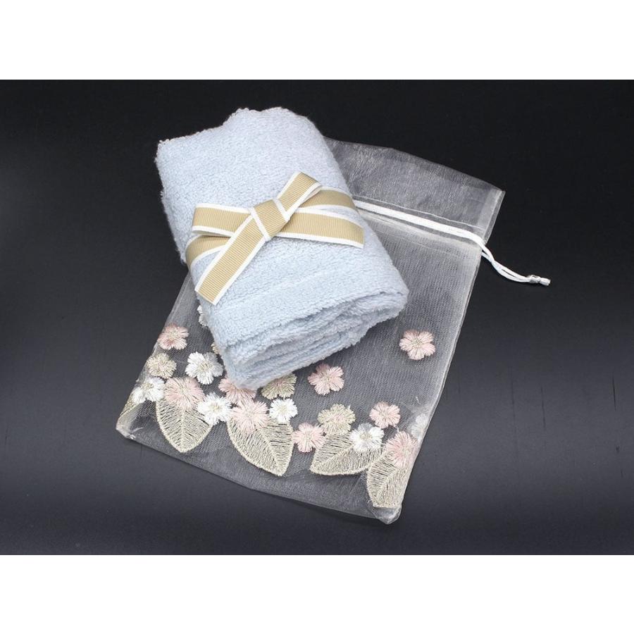 巾着袋 (15cm×20cm) オーガンジー 3色花刺繍 ラッピング 包装 巾着 