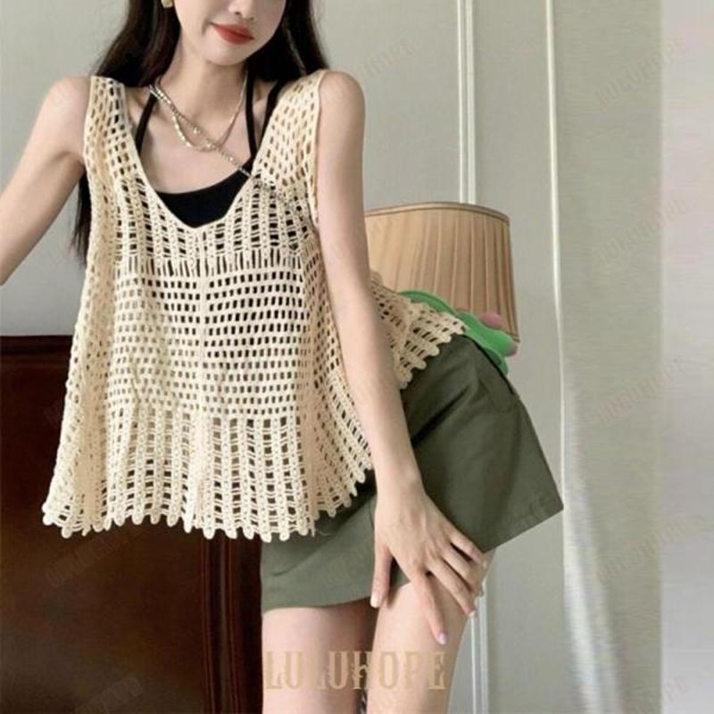 クロシェ編み風ビスチェ pual ce cin ベスト ジレ 「WEB限定」配色クロシェ編み風