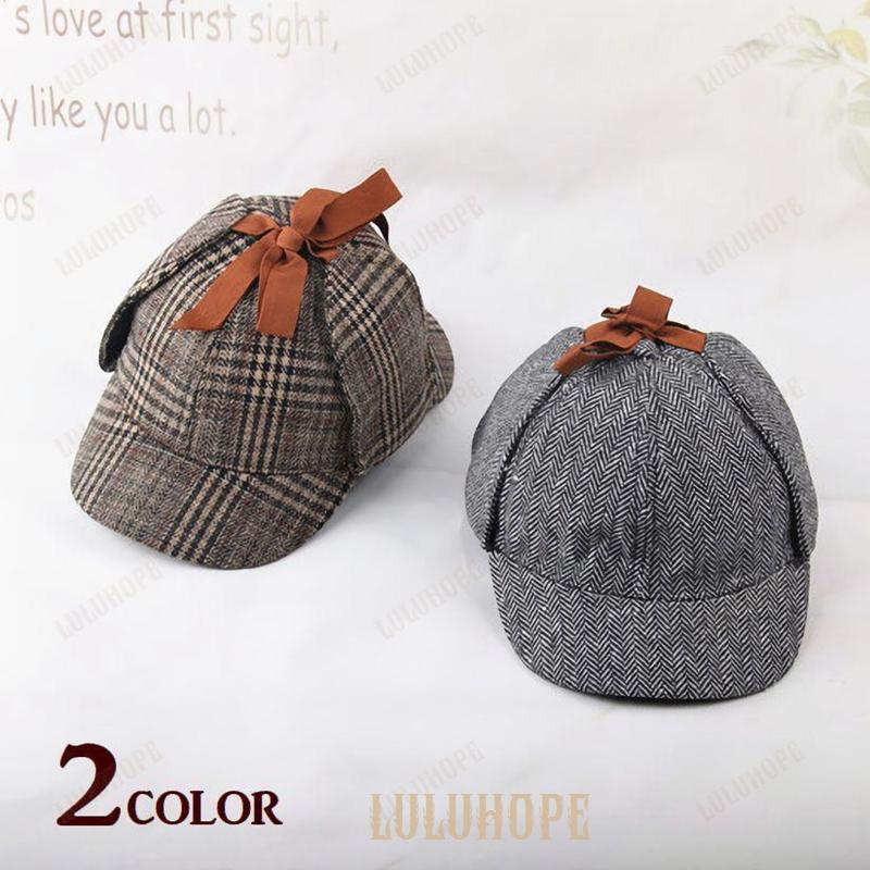 鹿撃ち帽 ディアストーカー 帽子 レディース メンズ ユニセックス ファッション小物 リボン チェック クラシカル 男女兼用 | ブランド登録なし