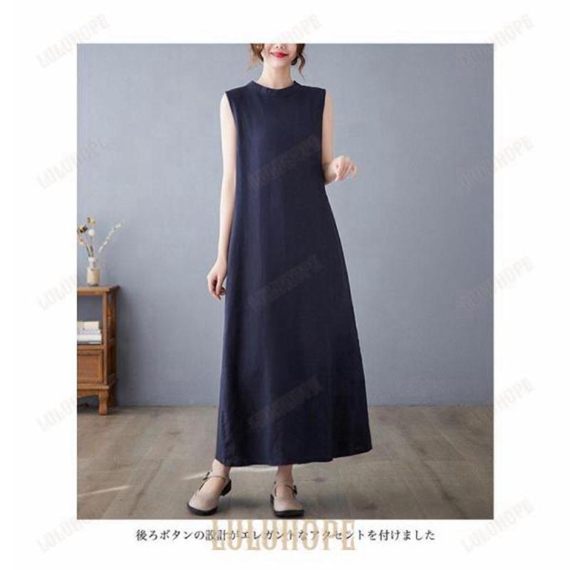リネンワンピース ノースリーブ レディース 夏 ワンピース
