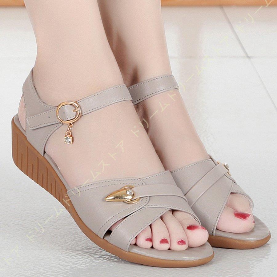 サンダル レディース ストラップ 本革 歩きやすい 4cmヒール