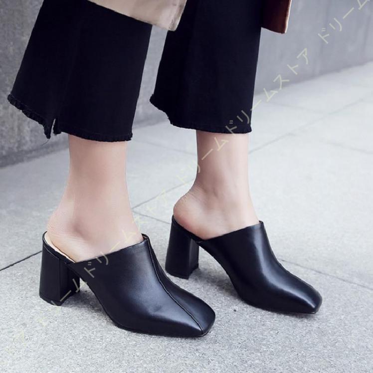 ヒールサンダル レディース 本革 スクエアトゥ ハイヒール