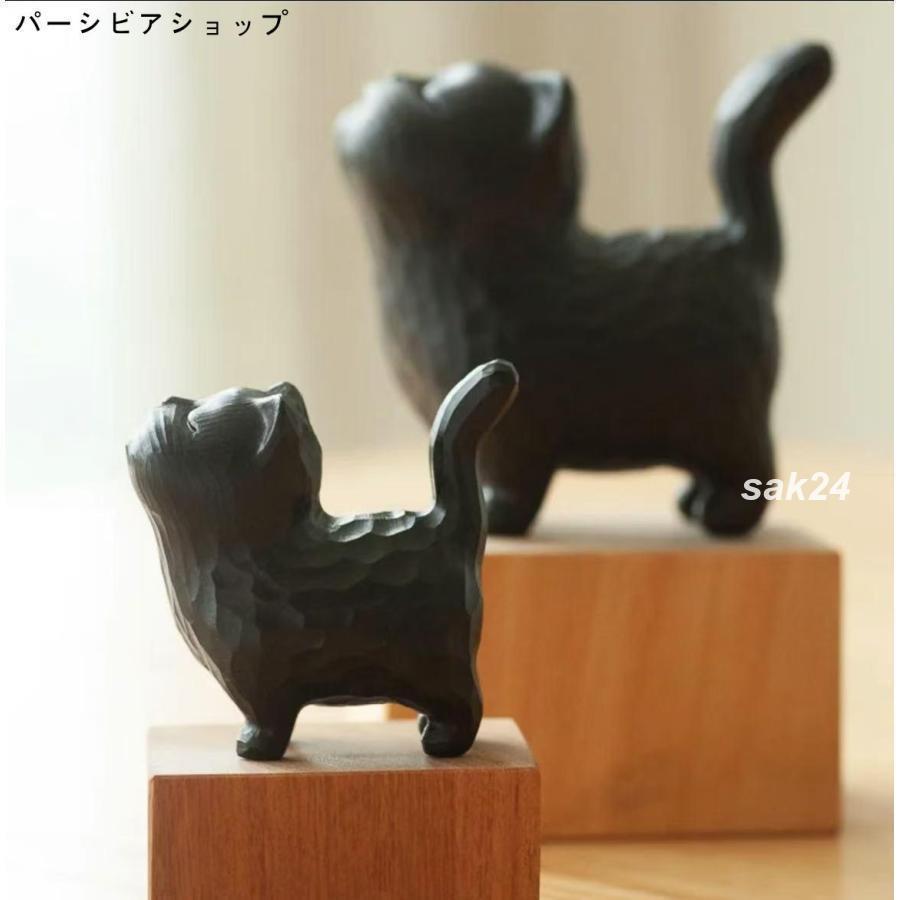 可愛い猫の木彫り置物 招き猫 | 室内装飾 木製招き猫 おもちゃ 雑貨