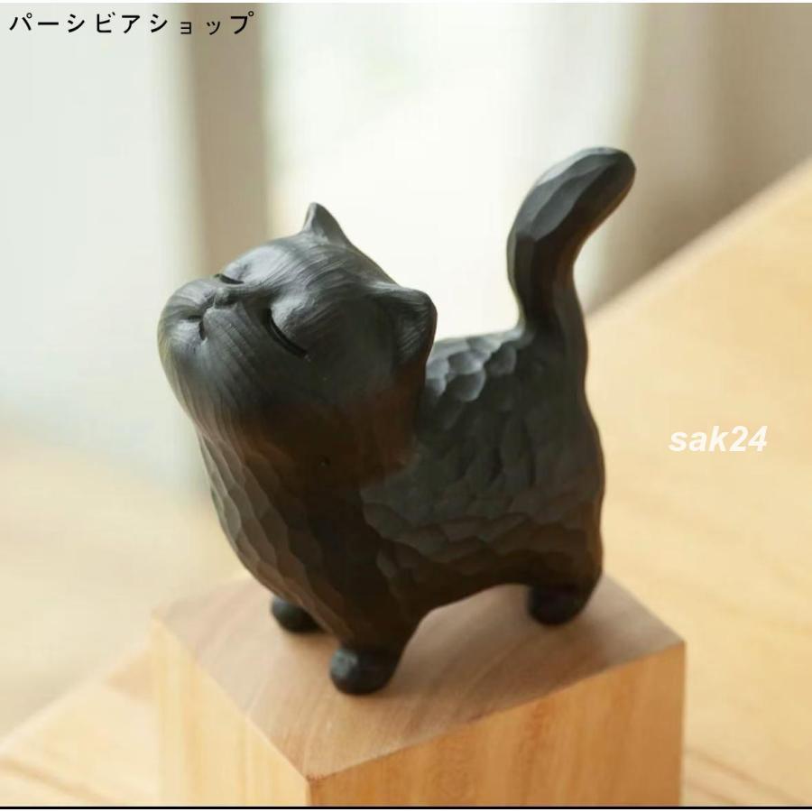 可愛い猫の木彫り置物 招き猫 | 室内装飾 木製招き猫 おもちゃ 雑貨