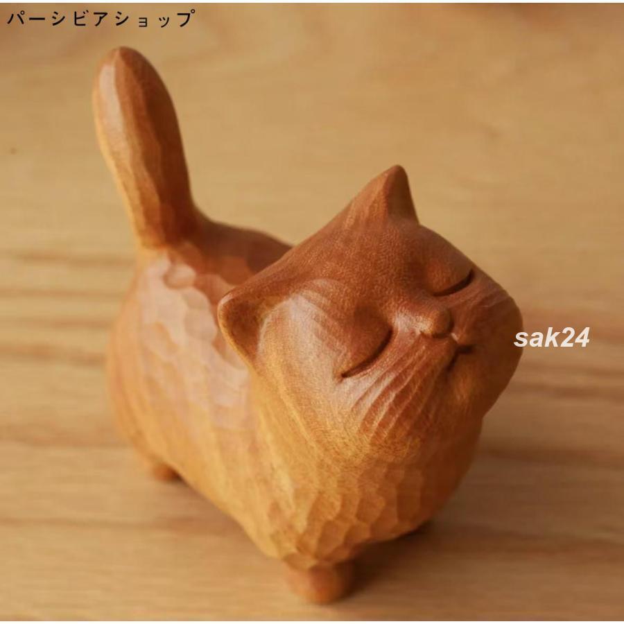 可愛い猫の木彫り置物 招き猫 | 室内装飾 木製招き猫 おもちゃ 雑貨