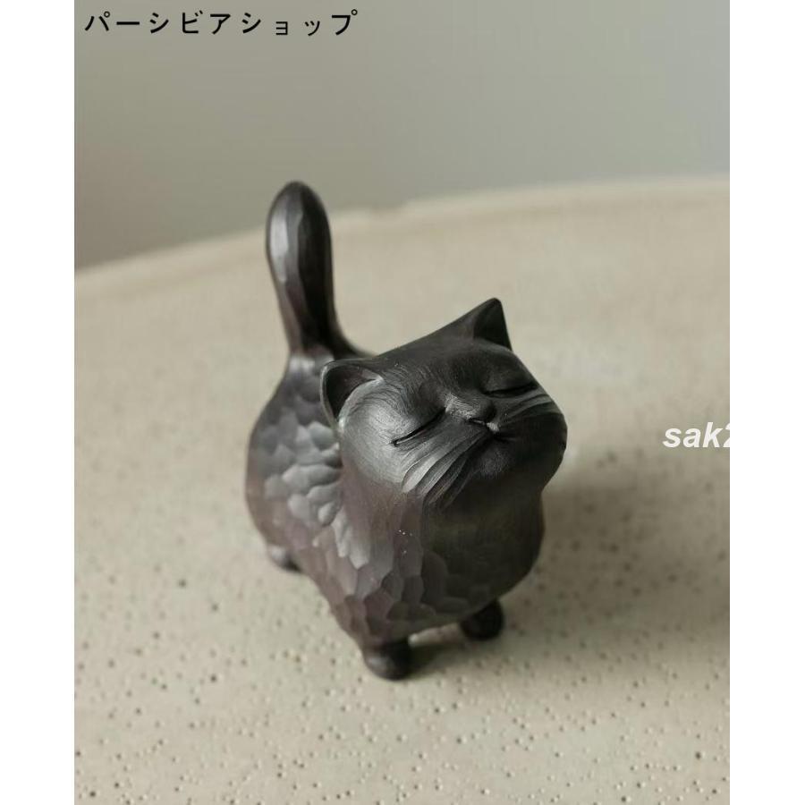 可愛い猫の木彫り置物 招き猫 | 室内装飾 木製招き猫 おもちゃ 雑貨