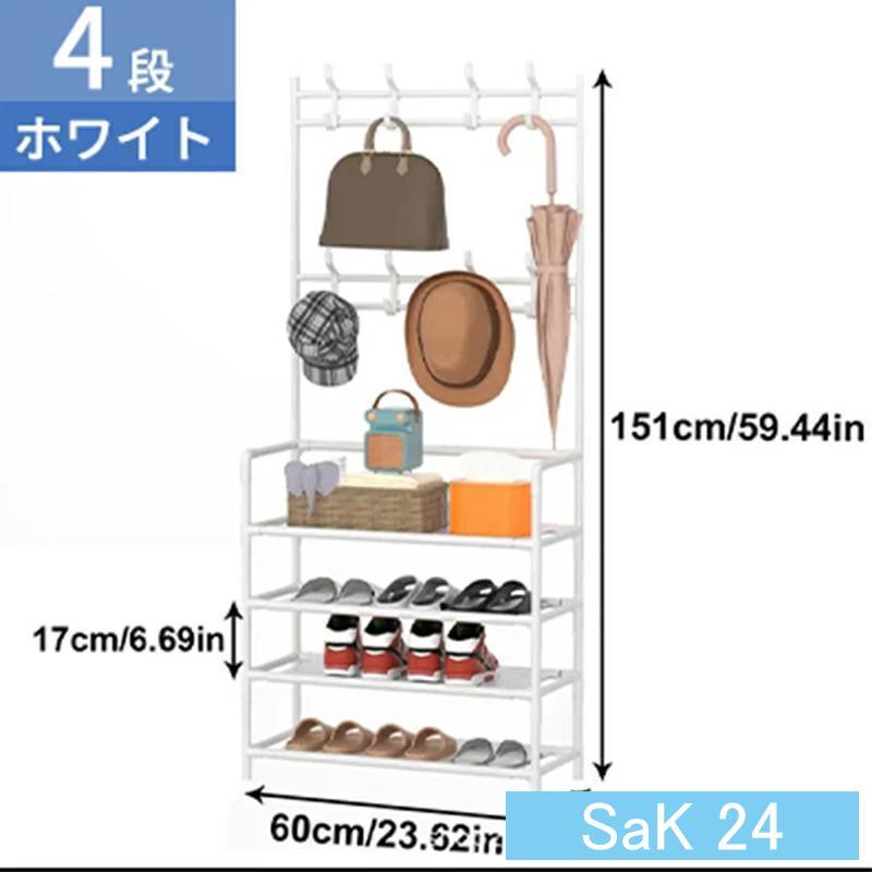 シューズラック 靴 フック付き 収納 省スペース 4/5段 幅60cm 鉄パイプ