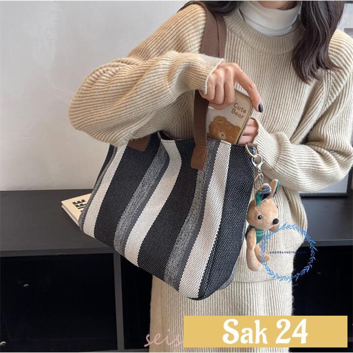 トートバッグ レディース ストライプ A4対応 3way キャンバス 帆布