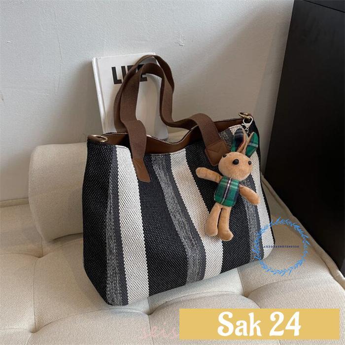 トートバッグ レディース ストライプ A4対応 3way キャンバス 帆布