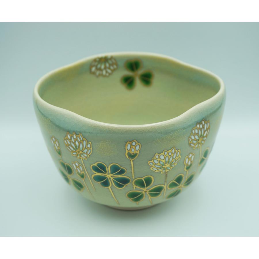茶道具 茶碗 茶碗 色絵 四つ葉のクローバー 八木海峰 化粧箱 : 新古