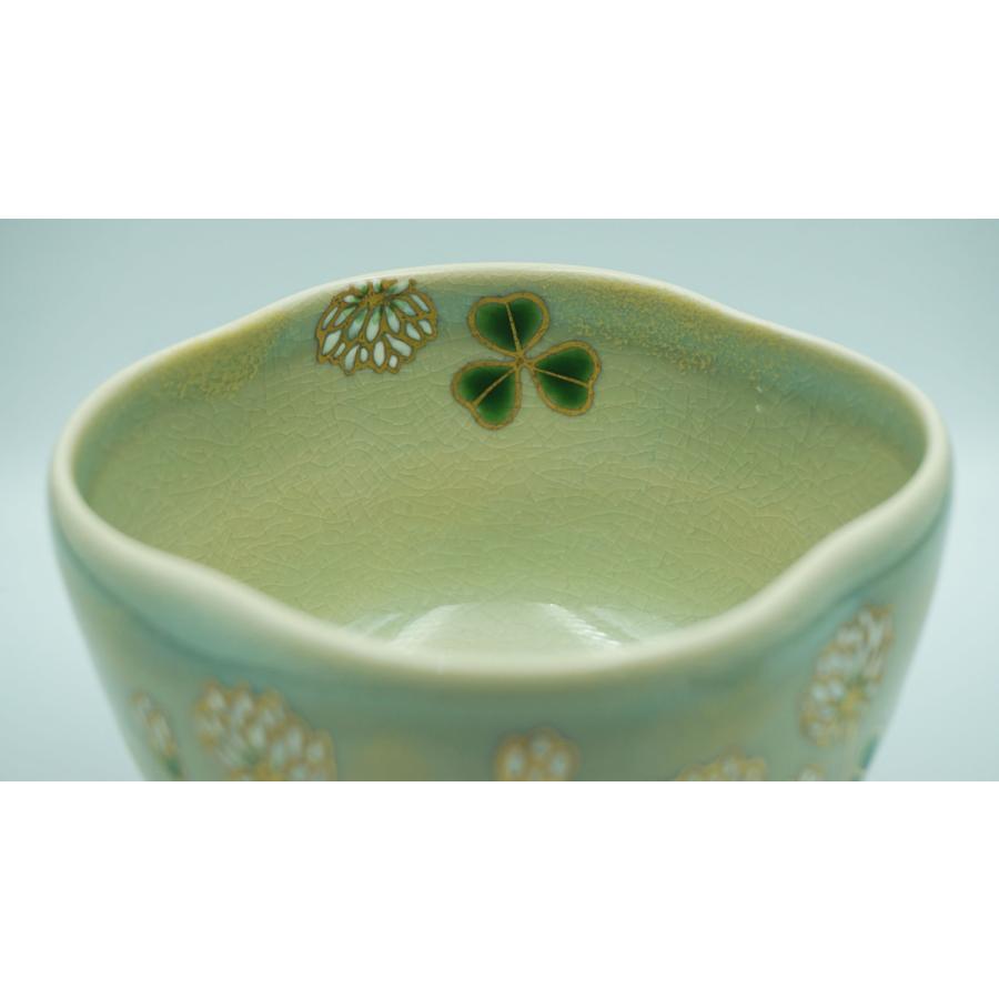 茶道具 茶碗 茶碗 色絵 四つ葉のクローバー 八木海峰 化粧箱 : 新古 