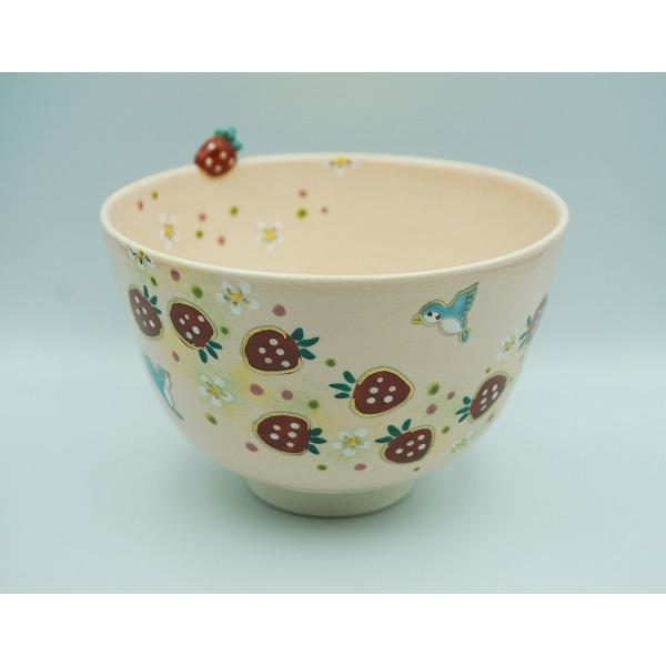 花柄 茶碗 茶道具　陶器　東山 茶道具 茶碗 茶碗 桜地 青い鳥にいちご 東山深山 化粧箱 : 新古茶道具