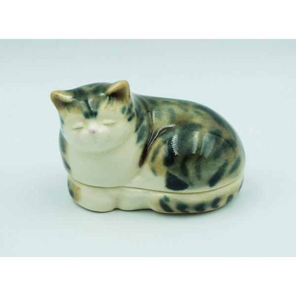 茶道具 香合 香合 眠り猫 キジトラ 今岡三四郎 桐箱 : 新古茶道具