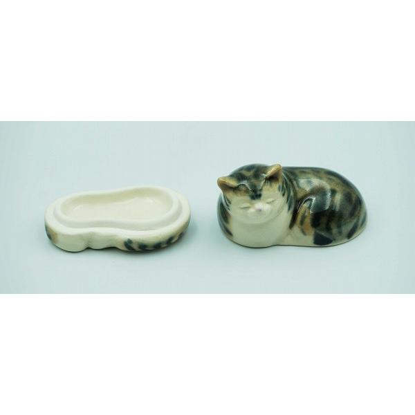 茶道具 香合 香合 眠り猫 キジトラ 今岡三四郎 桐箱 : 新古茶道具