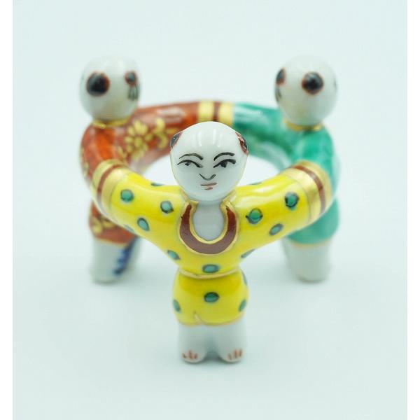 イ526 蓋置『平安　高野正阿弥』『色絵　三ツ人形　蓋置　共箱』茶道具 イ526 蓋置『平安 高野正阿弥』『色絵 三ツ人形 蓋置 共箱』茶道具