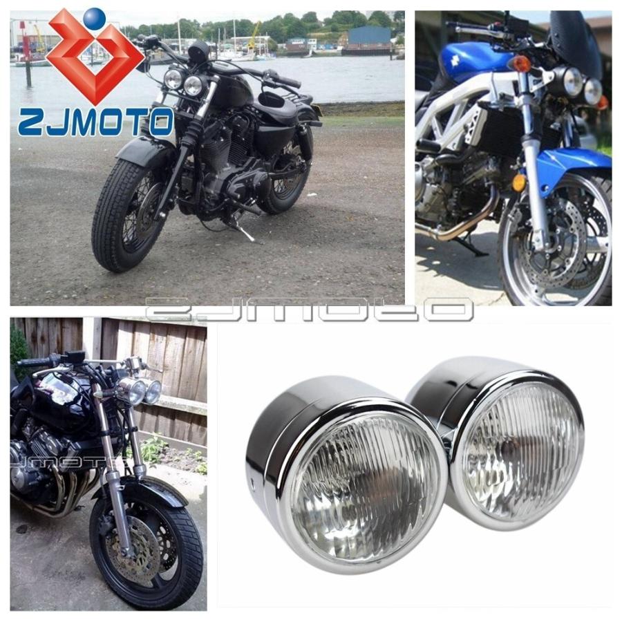 バイク ヘッドライトASSY 汎用 クローム H4 12V デュアル ツインヘッド