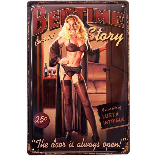 ブリキ看板 アンティーク ヴィンテージ ピンナップガール アメリカ雑貨 超美品再入荷品質至上 Girl Bed