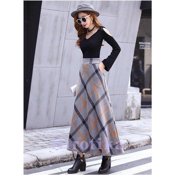 スカート 秋冬 コーデ ロング マキシ丈 ロングスカート チェック柄 赤 グレー ネイビー オレンジ インスタ映え 韓国ファッション ポイント消化 Qdxz11 Bjm さかえ 通販 Yahoo ショッピング