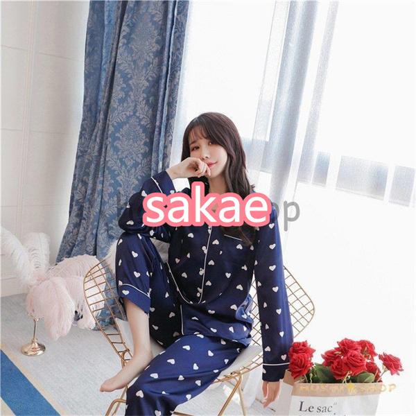 パジャマ 上下セット 春秋 長袖 シルク調サテン地 パジャマ レディース 襟付き ルームウェア トップス ボトムス 部屋着 寝間着 送料無料