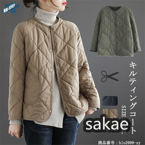 キルティングコート レディース コート 中綿コート ショート丈 冬 キルティング 無地 軽量 防寒 大きいサイズ 暖かい アウター ノーカラー 秋 ブラック あったか 人気満点