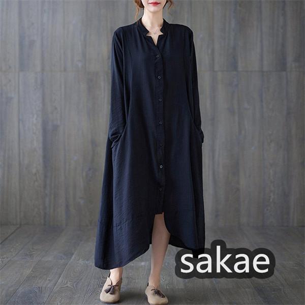 ワンピース ロングワンピース シャツワンピース レディース 長袖 秋 チュニック ロングシャツ 無地 マキシワンピース シンプル 体型カバー 通勤 1 返品 交換対象商品