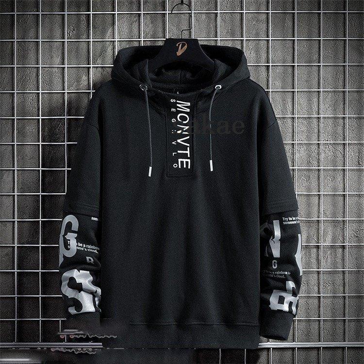 パーカー メンズ 長袖 秋服 重ね着風 スウェット プルオーバーパーカー スポーツ ハイネック ルームウェア おしゃれ 価格は安く