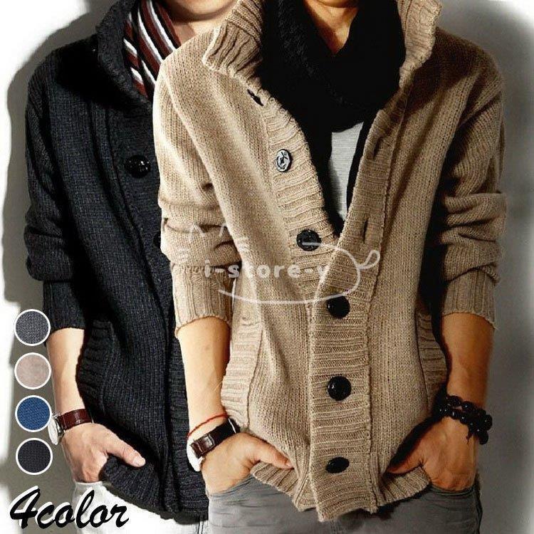 669円 予約販売品 ニットカーディガン メンズ 無地ニットジャケット 長袖カーディガン 防寒セーター スリム カットソー 秋冬 ニットアウター 羽織り カジュアル 通勤 ビジネス