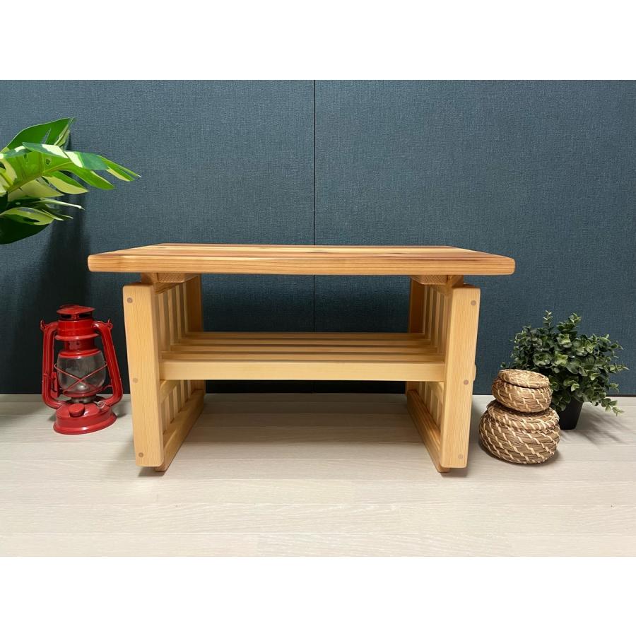 ローテーブル 和風 木組縦格子 収納付き60cm 35cm 杉 / 栄町工房 木製