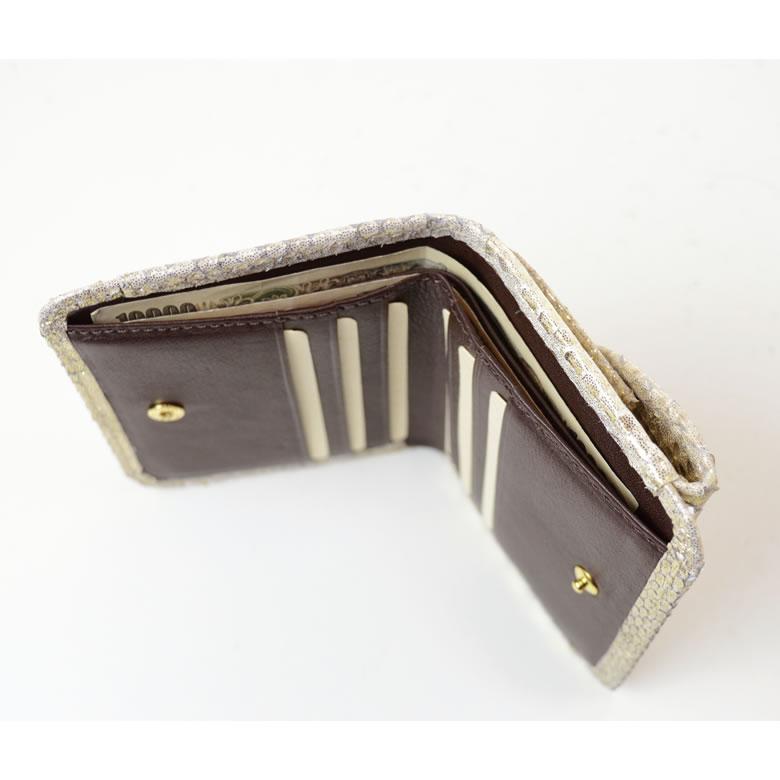 グランディール 財布 二つ折り レディース ブランド 日本製 本革 パイソン 蛇革 ボックス型小銭入れ コンパクト プレゼント 買い物 小銭入れが開く財布