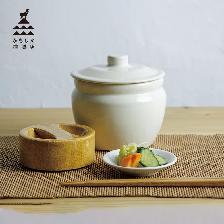 かもしか道具店 浅漬けの壺 重石 セット 白 漬物 容器 壺 手作り 浅