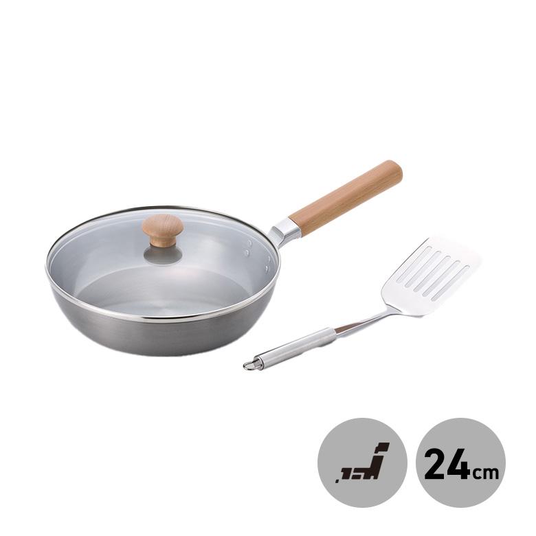 千歳 ガラス蓋付 鉄フライパン 24cm ターナーセット CS-037 プレゼント