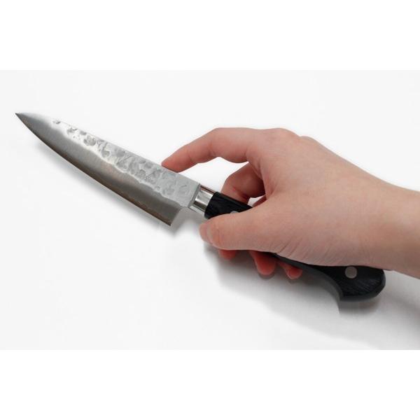 ギフト 高村刃物 ステンレスV金10号鋼・槌目 ペティナイフ 130mm 黒柄