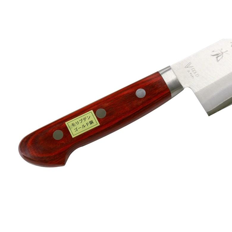 翁流 三徳包丁 刃渡り165mm （ゴールド本割込・両刃・茶合板柄・口金