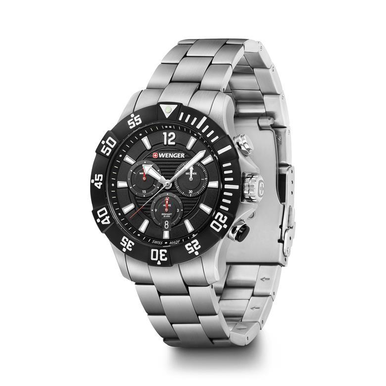 腕時計 メンズ WENGER ウェンガー 正規品 SEAFORCE CHRONO シーフォース クロノ ステンレス製 バンドシルバー 文字盤ブラック アナログ クォーツ 01.0643.117｜sakai-fukui｜02