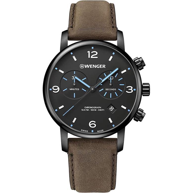 稼働 新品電池 ウェンガー クロノグラフ デイト 黒文字盤 クォーツ 40mm Urban Metropolitan 腕時計 メンズ WENGER 実用的 プレゼント 社会人