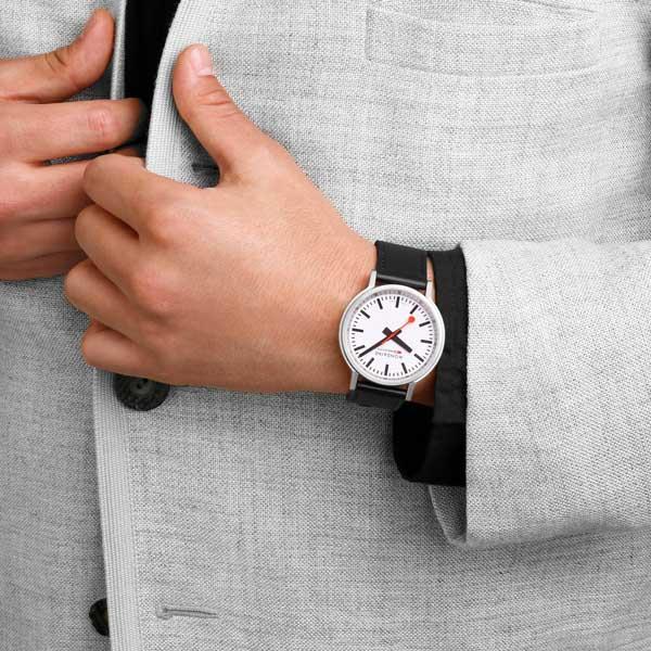 MONDAINE　モンディーン　stop2go　ストップ・トゥ・ゴー　クォーツ　ホワイト文字盤　41ミリケース　グレープレザー　腕時計　MST.4101B.LBV.2SEの画像