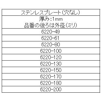 6220-61 ステンレス製穴なしプレート 外径61mm/厚み1mm 裏面テープ付き