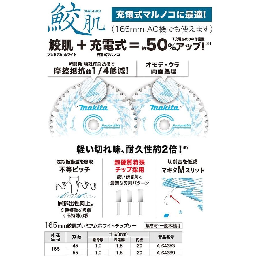マキタ（makita） A-64353 プレミアムホワイトチップソー165mm 刃数45