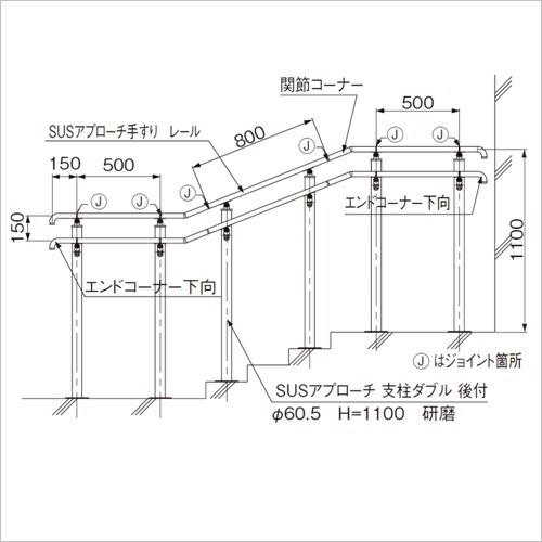 杉田エース 456-406 SUSアプローチ手すり 34 関節コーナー 研磨 直送品
