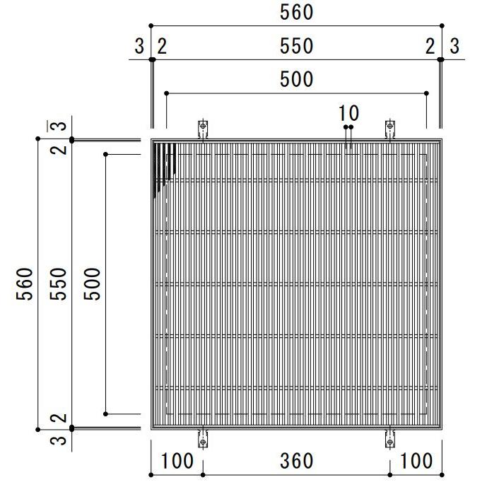 カネソウ　SUSグレーチング　滑り止め模様付集水桝用　寸法：550×550×38　(SMQW-5538A-P=10　本体のみ)すきま6mm