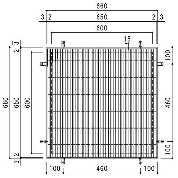 カネソウ　SUSグレーチング　滑り止め模様付集水桝用　RL-32枠付)すきま11mm　寸法：650×650×32　(SMQW-6532A-P=15