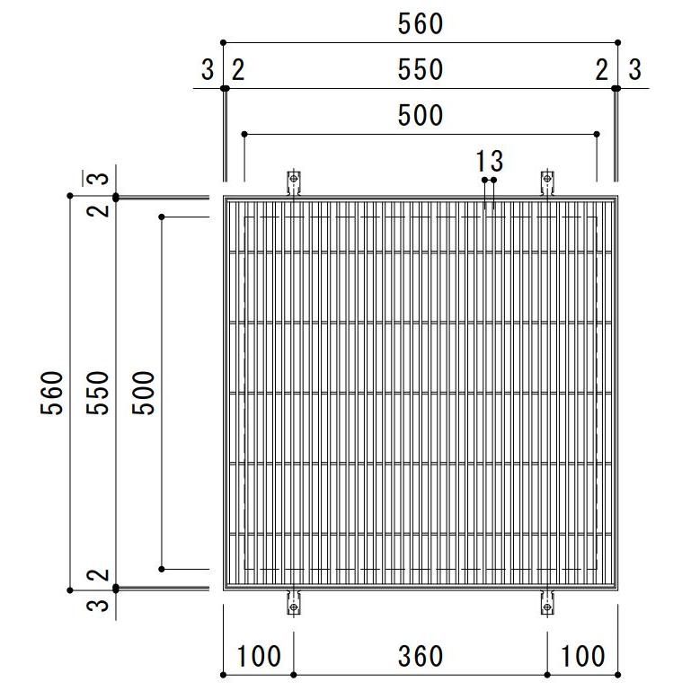 カネソウ　SUSグレーチング　プレーンタイプ集水桝用　本体のみ)すきま9mm　寸法：550×550×50　(SMW-5550A-P=13