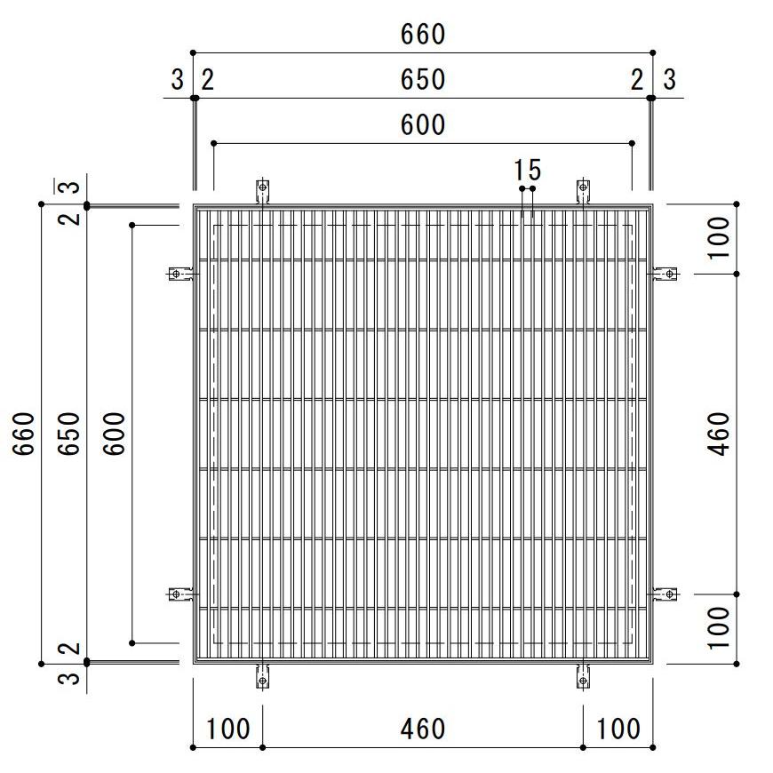 カネソウ　SUSグレーチング　プレーンタイプ集水桝用　(SMW-6532A-P=15　RL-32枠付)すきま11mm　寸法：650×650×32