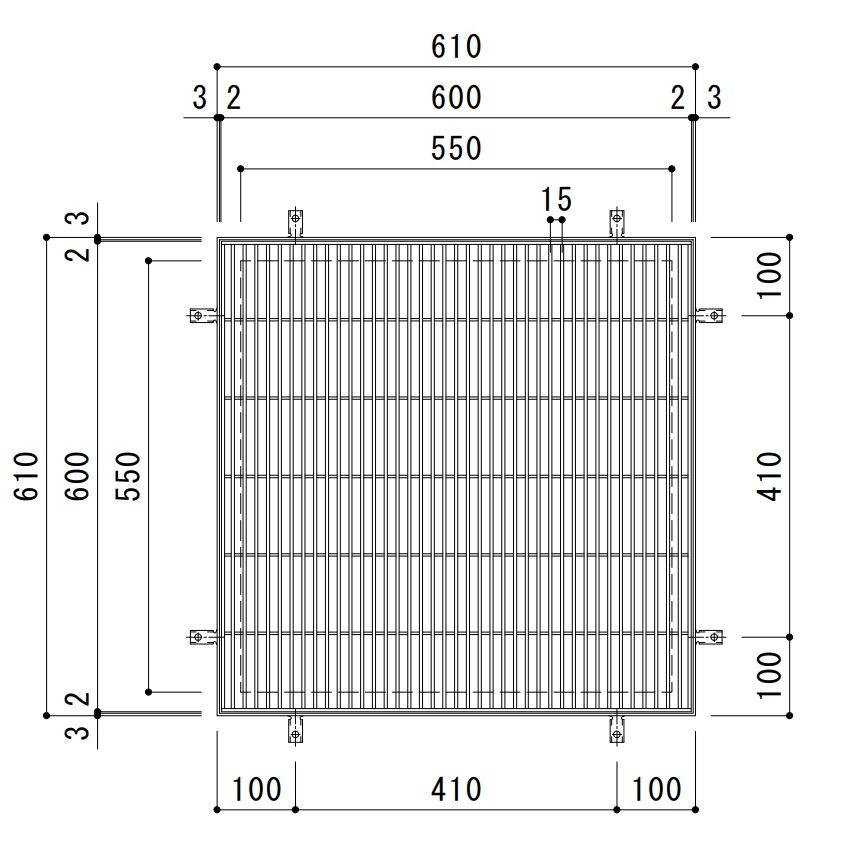 カネソウ　SUSグレーチング　プレーンタイプ集水桝用　(SMW-6638-P=15　本体のみ)すきま11mm　寸法：600×600×38